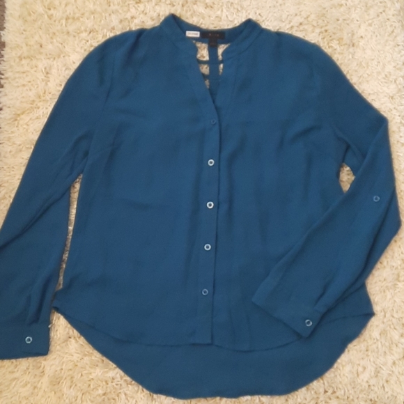 Teal button down Shirt Top - Picture 1 of 4